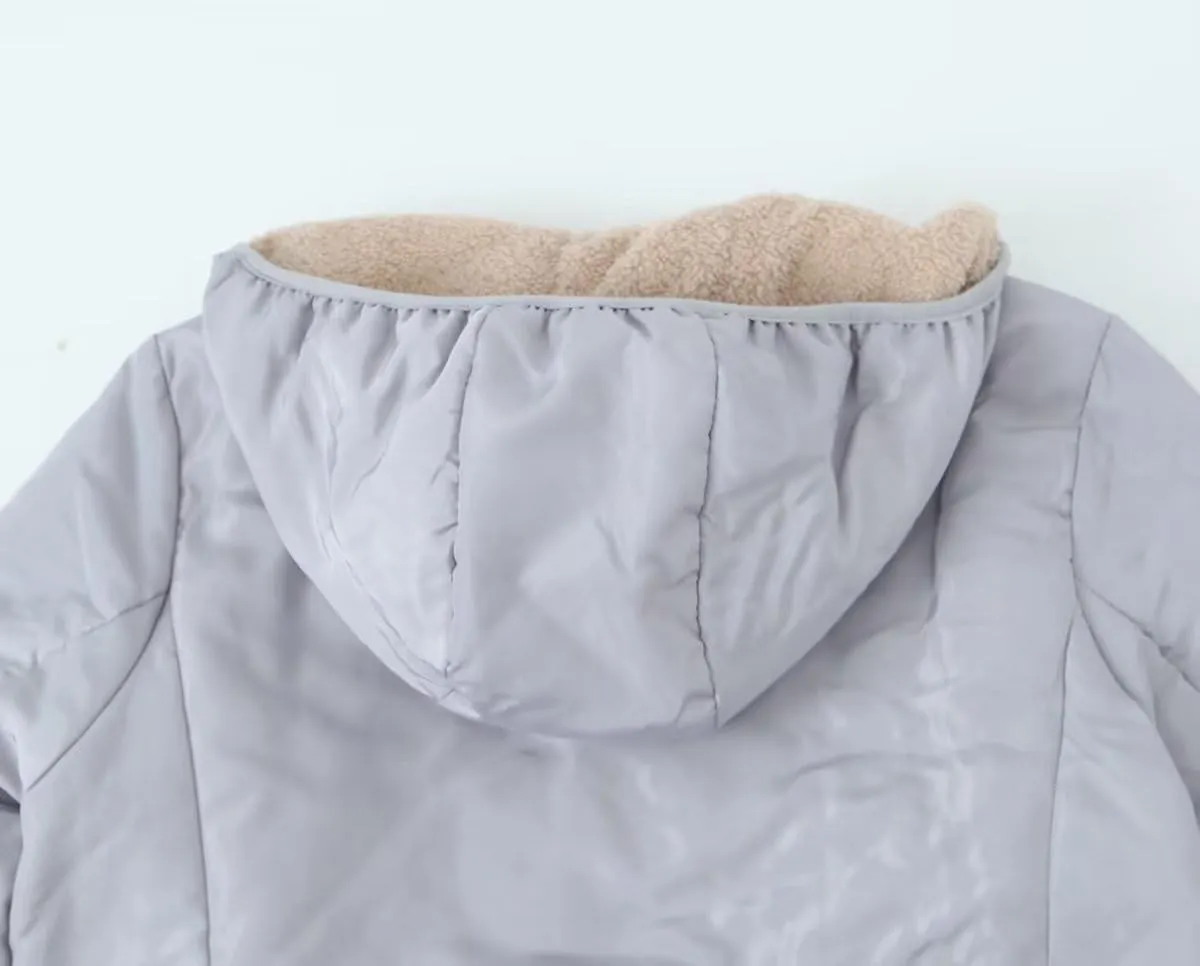 Women's Winter Hooded Plush Coat Warm Lamb Shacket Fleece Lined Jackets Padded Cotton Zip Up Heavyweight Coats