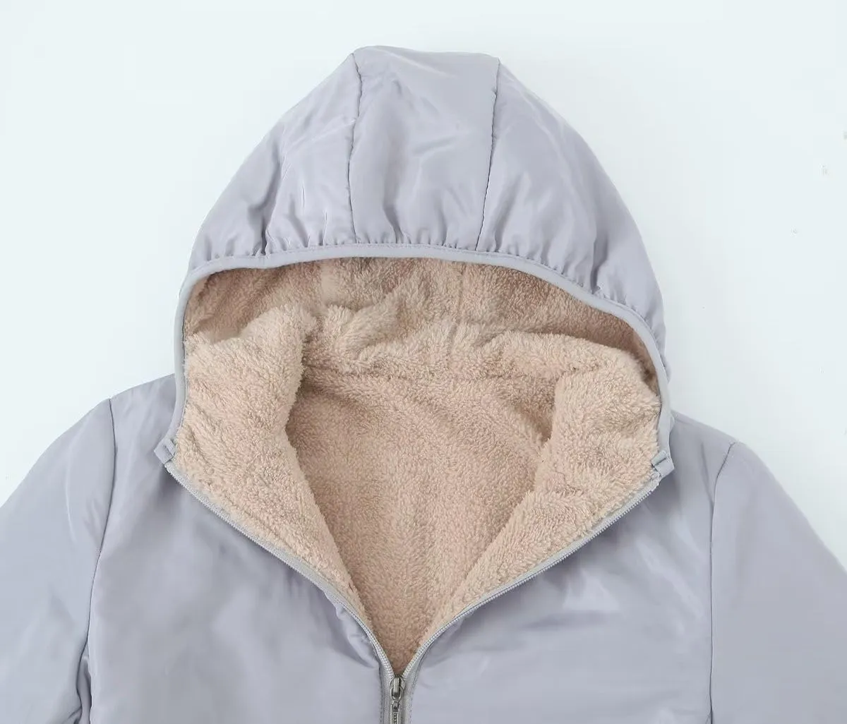 Women's Winter Hooded Plush Coat Warm Lamb Shacket Fleece Lined Jackets Padded Cotton Zip Up Heavyweight Coats