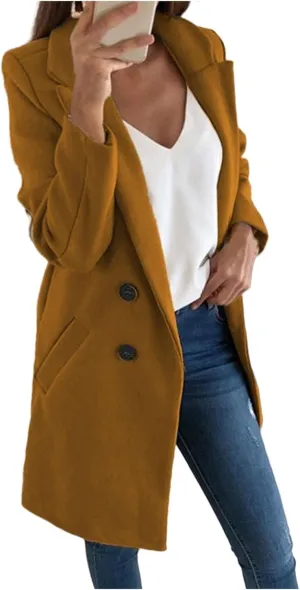 Womens Wool Blend Coats Long Peacoat Double Breasted Trench Coat Lapel Overcoat Winter Warm Jackets