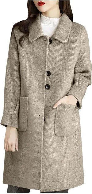 Womens Wool Blend Trench Coat 2024 Winter Elegant Single Breasted Peacoats Maxi Length Elegant Overcoat With Pockets