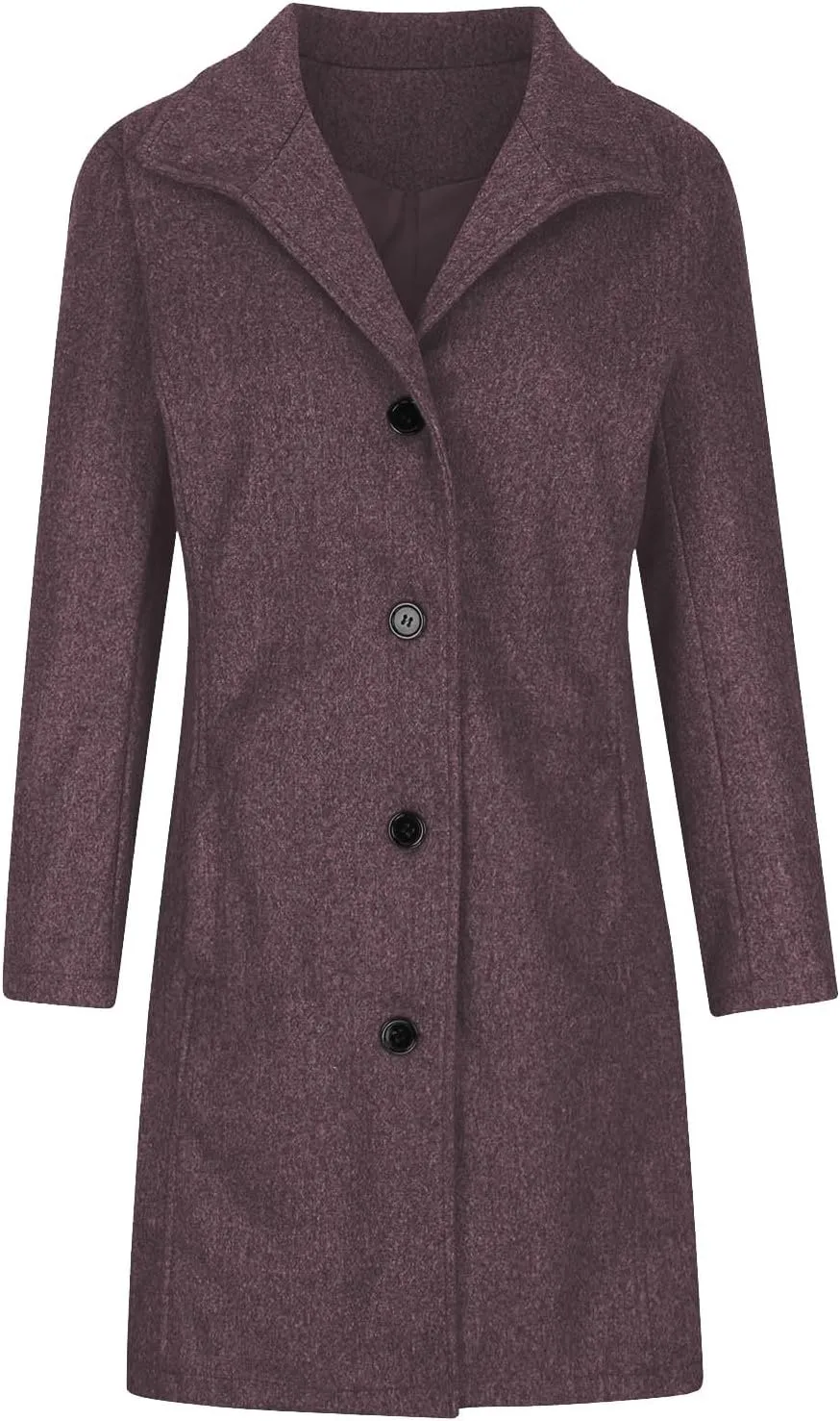 Women's Wool Blend Trench Coat Casual Single Breasted Pea Coat Thicken Stand Collar Mid Long Overcoat with Pocket