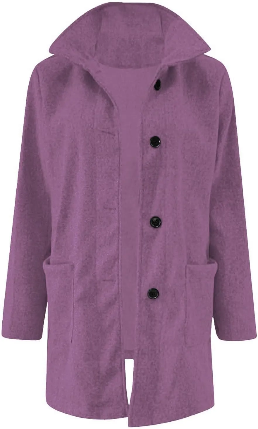 Womens Wool Blend Trench Coat Lightweight Button Down Open Front Pea Coat Cozy Warm Stand Collar Outerwear with Pocket