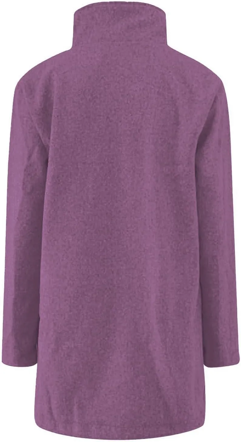 Womens Wool Blend Trench Coat Lightweight Button Down Open Front Pea Coat Cozy Warm Stand Collar Outerwear with Pocket