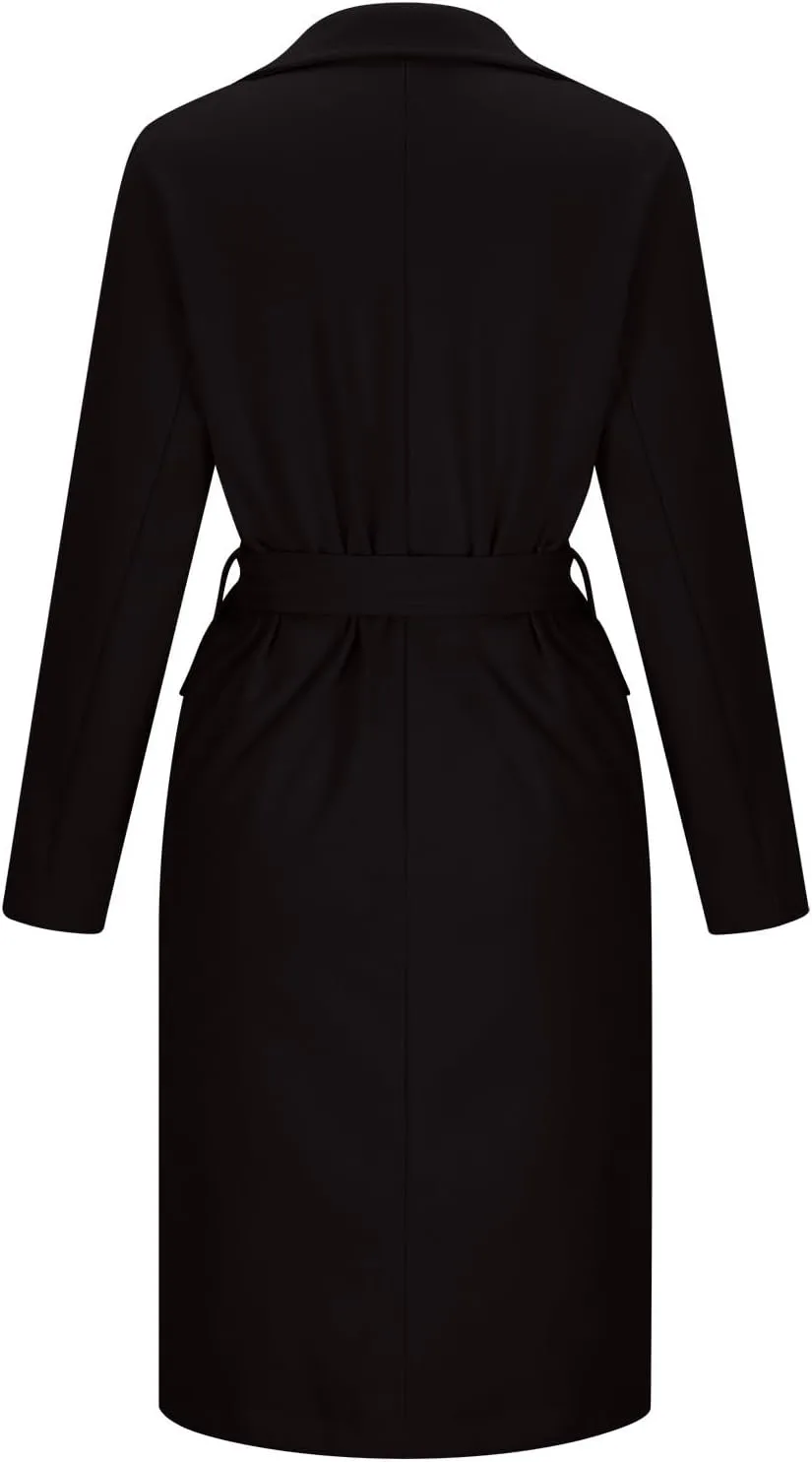 Womens Wool Coats Winter Casual Notched Lapel Collar Trench Coat Mid-Long Length Elegant Pea Coat Overcoat Jacket