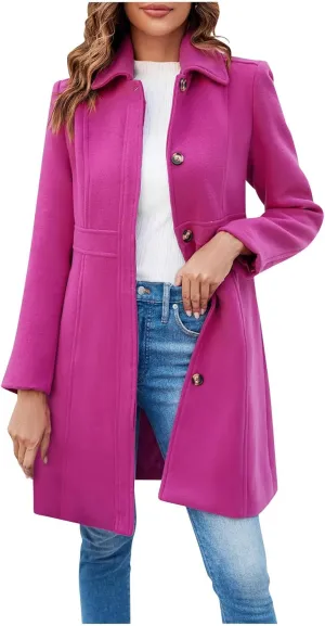 Women's Wool Peacoat Single Breasted Notched Collar Trench Coat Fall Winter Fashion Mid-Length Outerwear Long Jackets