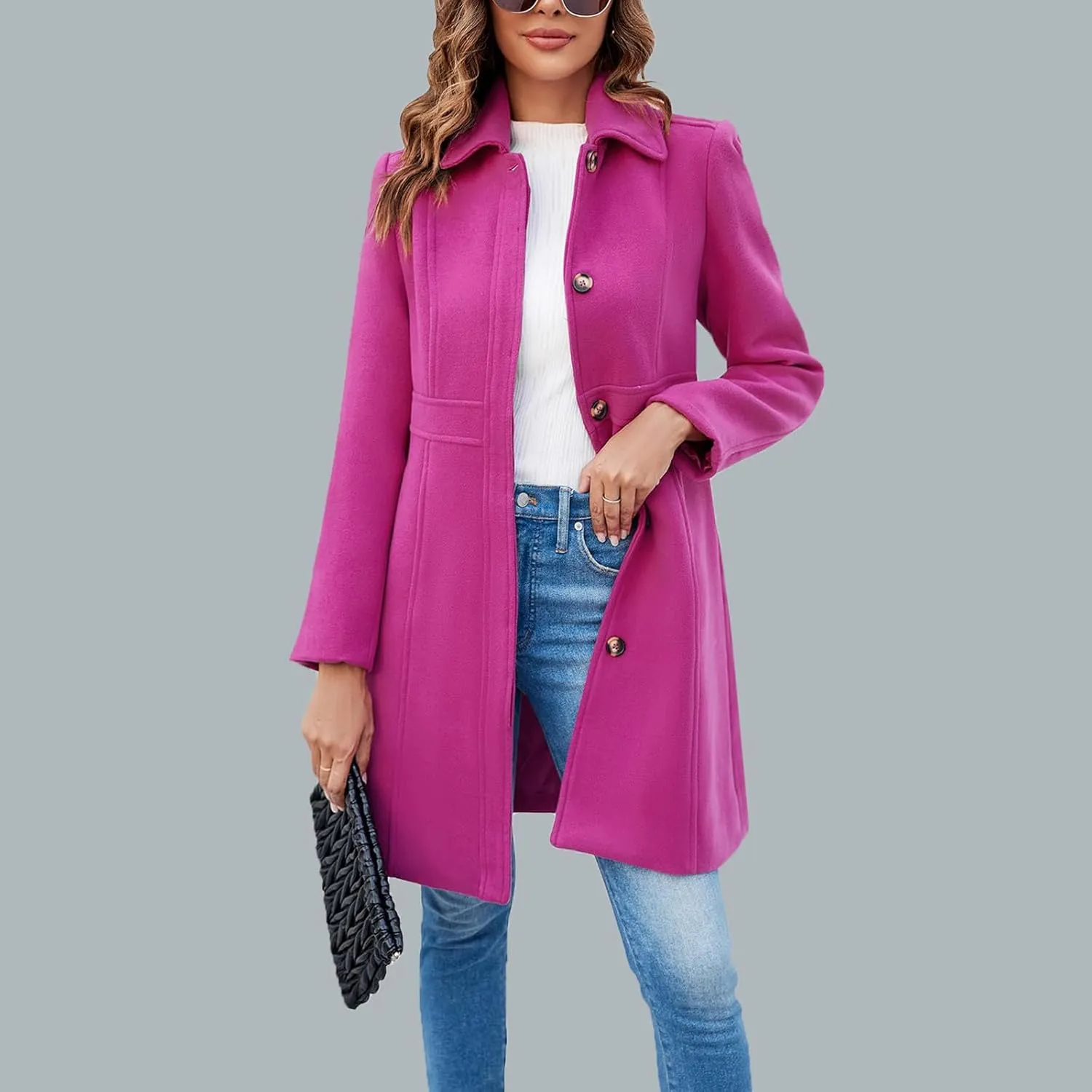 Women's Wool Peacoat Single Breasted Notched Collar Trench Coat Fall Winter Fashion Mid-Length Outerwear Long Jackets