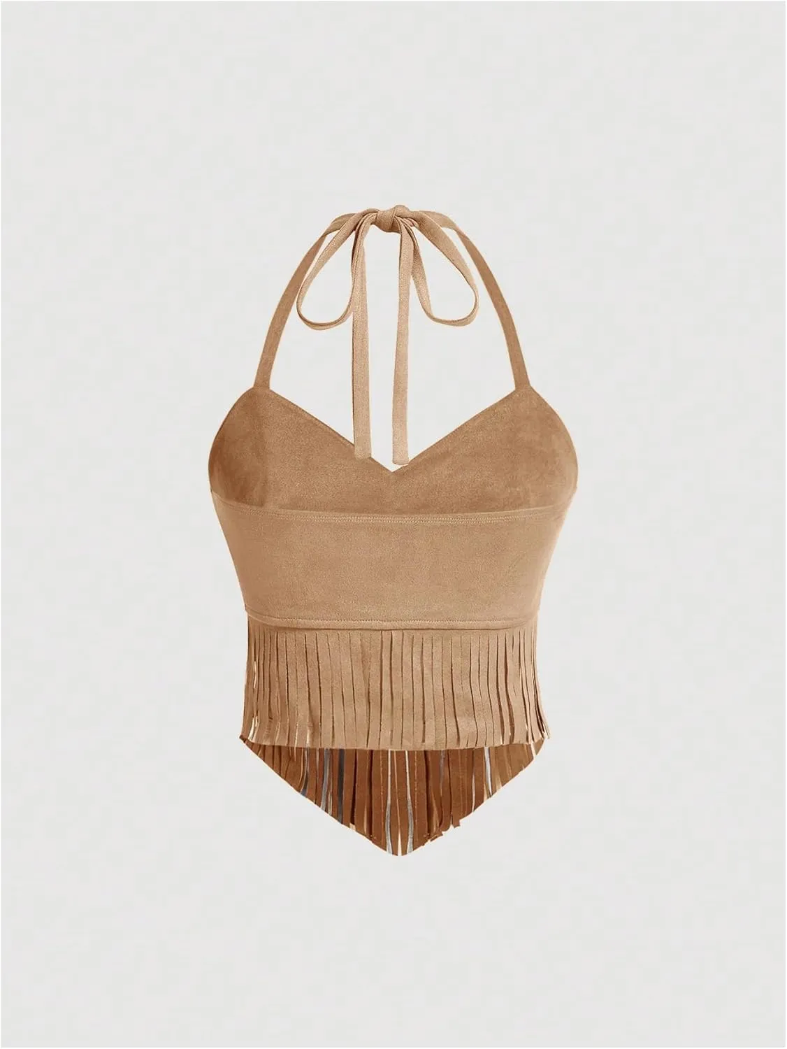 Women's Y2K Fringe Halter Western Cowgirl Tie Tank Top Tassel Rivet Faux Suede Hippie Crop Top 70s 60s Vintage