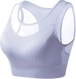 Women's Yoga Tank Top Mesh Splicing Breathable Workout Crop Top Gym Sports Vest Quick Dry Moisture Wicking Yoga Bras