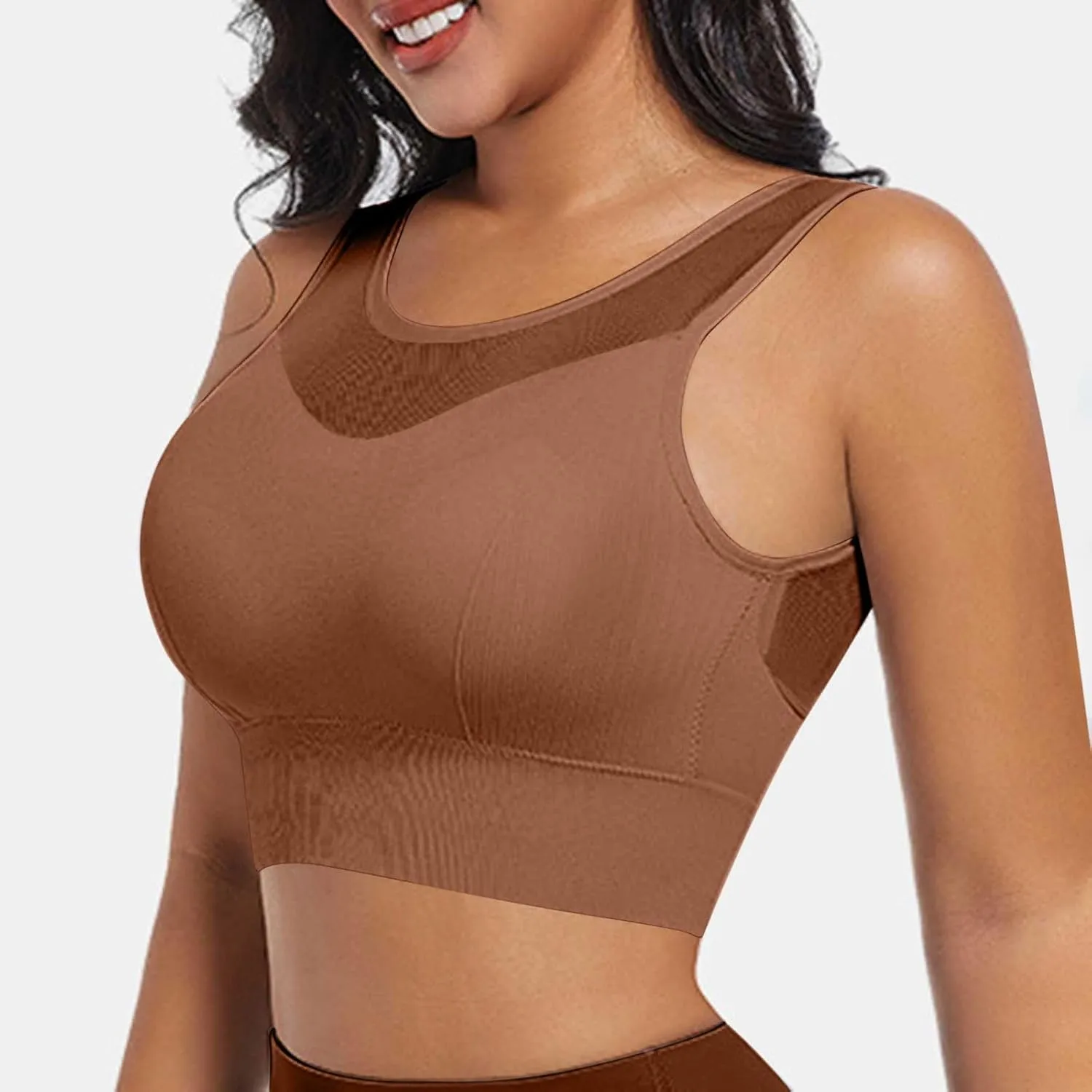 Women's Yoga Tank Top Mesh Splicing Breathable Workout Crop Top Gym Sports Vest Quick Dry Moisture Wicking Yoga Bras