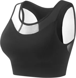 Women's Yoga Tank Top Mesh Splicing Breathable Workout Crop Top Gym Sports Vest Quick Dry Moisture Wicking Yoga Bras