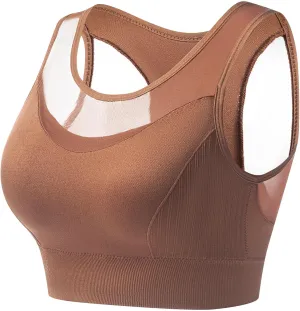 Women's Yoga Tank Top Mesh Splicing Breathable Workout Crop Top Gym Sports Vest Quick Dry Moisture Wicking Yoga Bras
