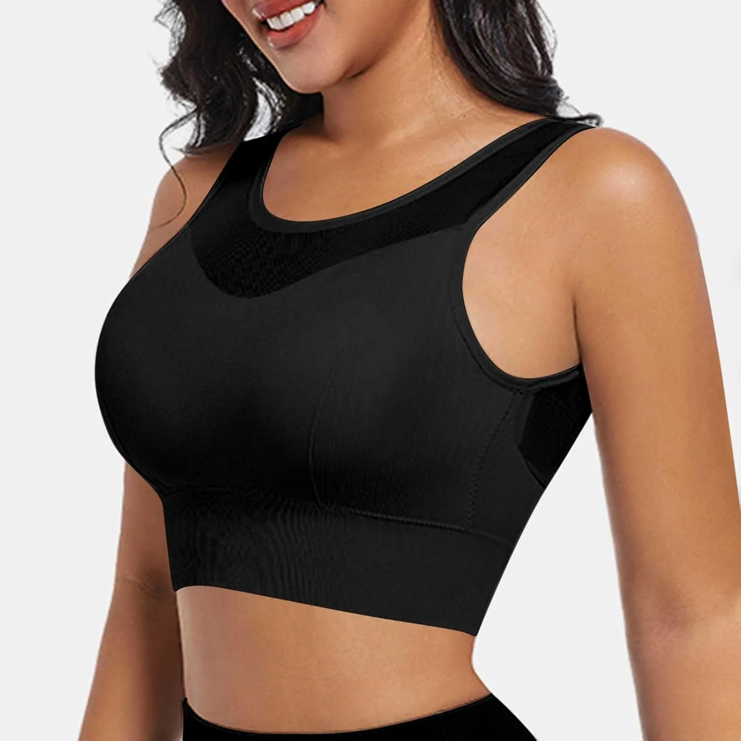 Women's Yoga Tank Top Mesh Splicing Breathable Workout Crop Top Gym Sports Vest Quick Dry Moisture Wicking Yoga Bras