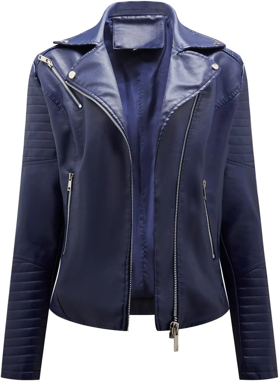 Womens Zip Up Long Sleeve Leather Jacket Motorcycle Leather Jacket PU Leather Jacket Fashion Women Moto Biker Jacket