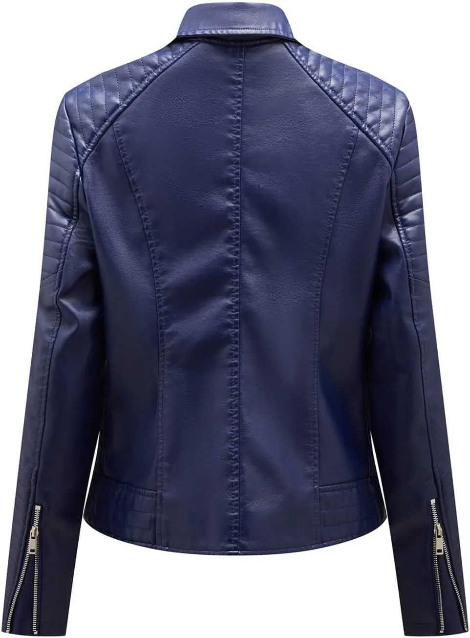 Womens Zip Up Long Sleeve Leather Jacket Motorcycle Leather Jacket PU Leather Jacket Fashion Women Moto Biker Jacket