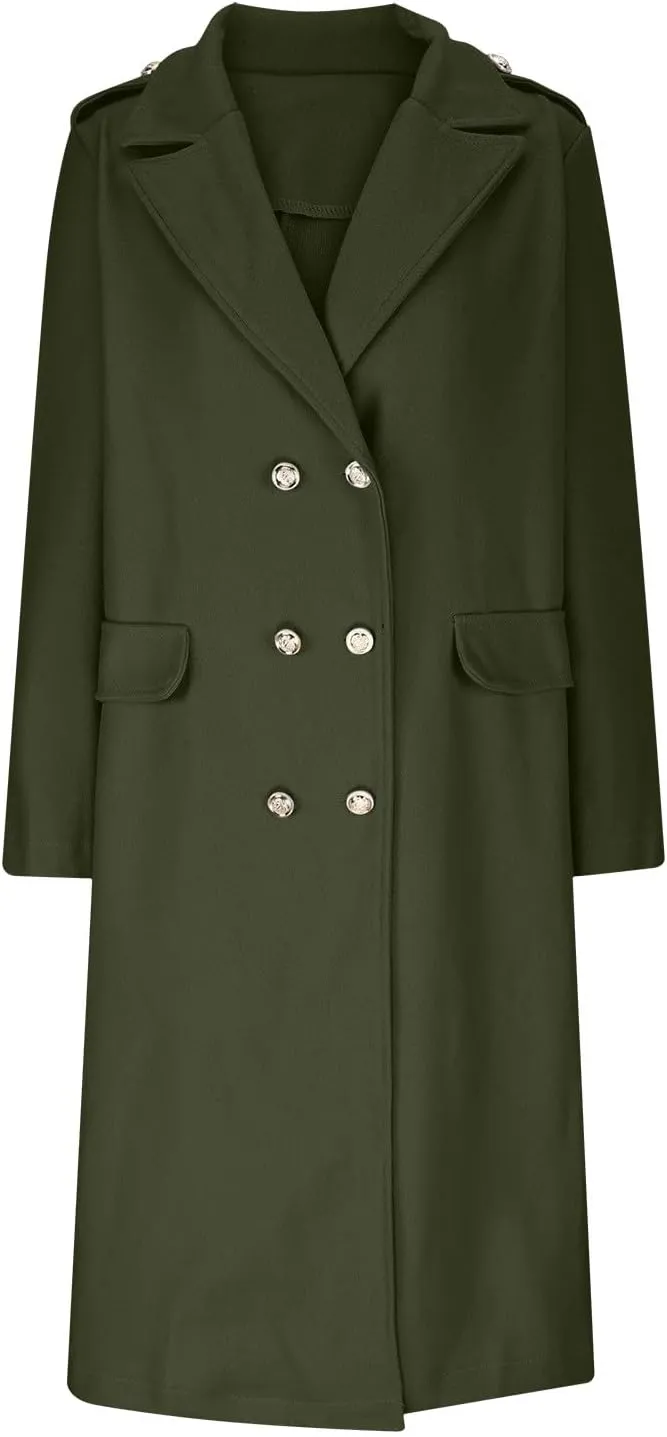 Wool Blend Trench Coat for Women Mid Long Length Office Overcoat Elegant Lapel Collar Belted Pea Coats With Pockets