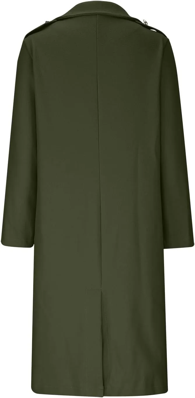 Wool Blend Trench Coat for Women Mid Long Length Office Overcoat Elegant Lapel Collar Belted Pea Coats With Pockets