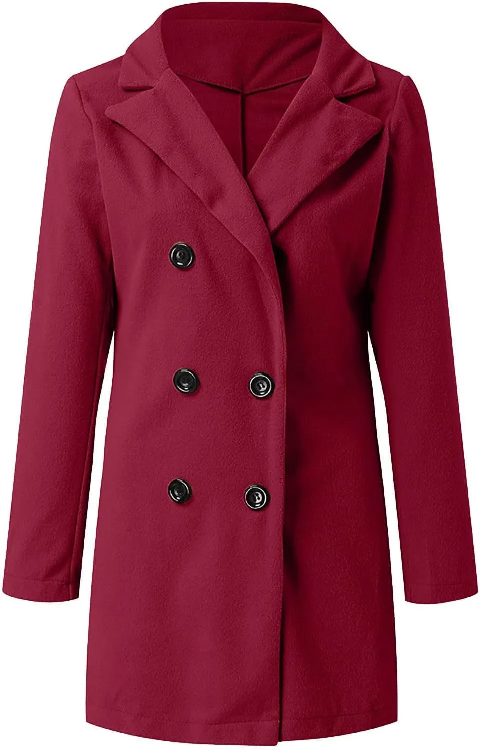 Wool Coats for Women Notched Lapel Collar Peacoat Fall Winter Elegant Outerwear Overcoat Trendy Woolen Trench Coat