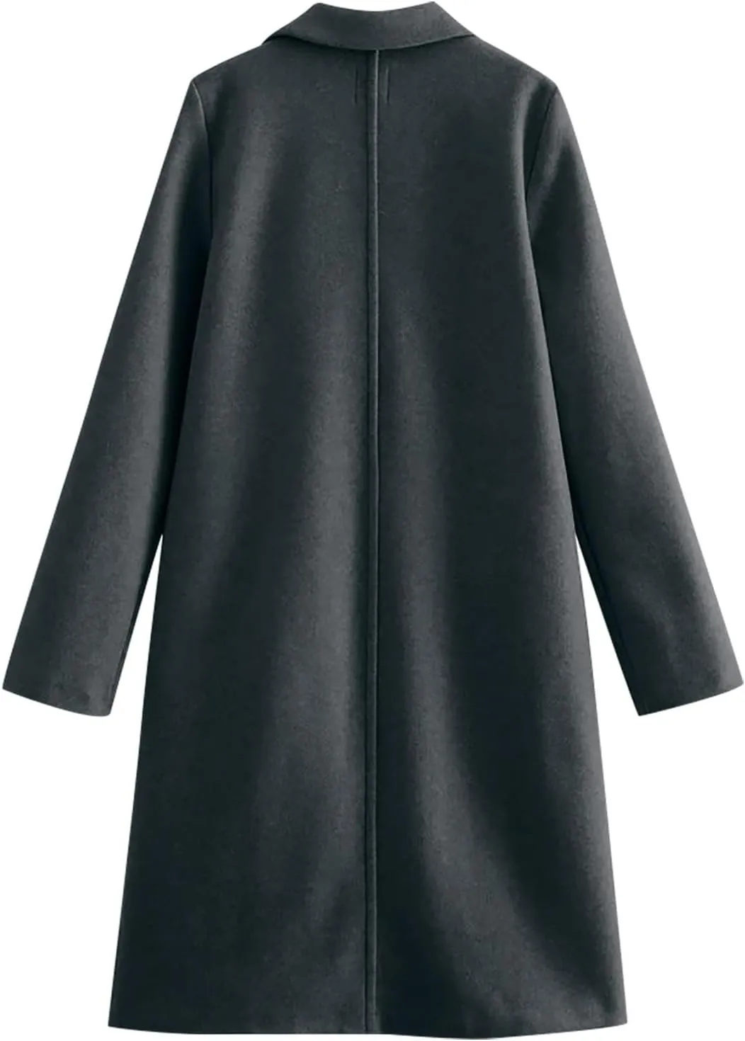 Wool Coats for Women Notched Lapel Open Front Pea Coats Winter Warm Mid Long Thicken Trench Caot Jackets Outwear