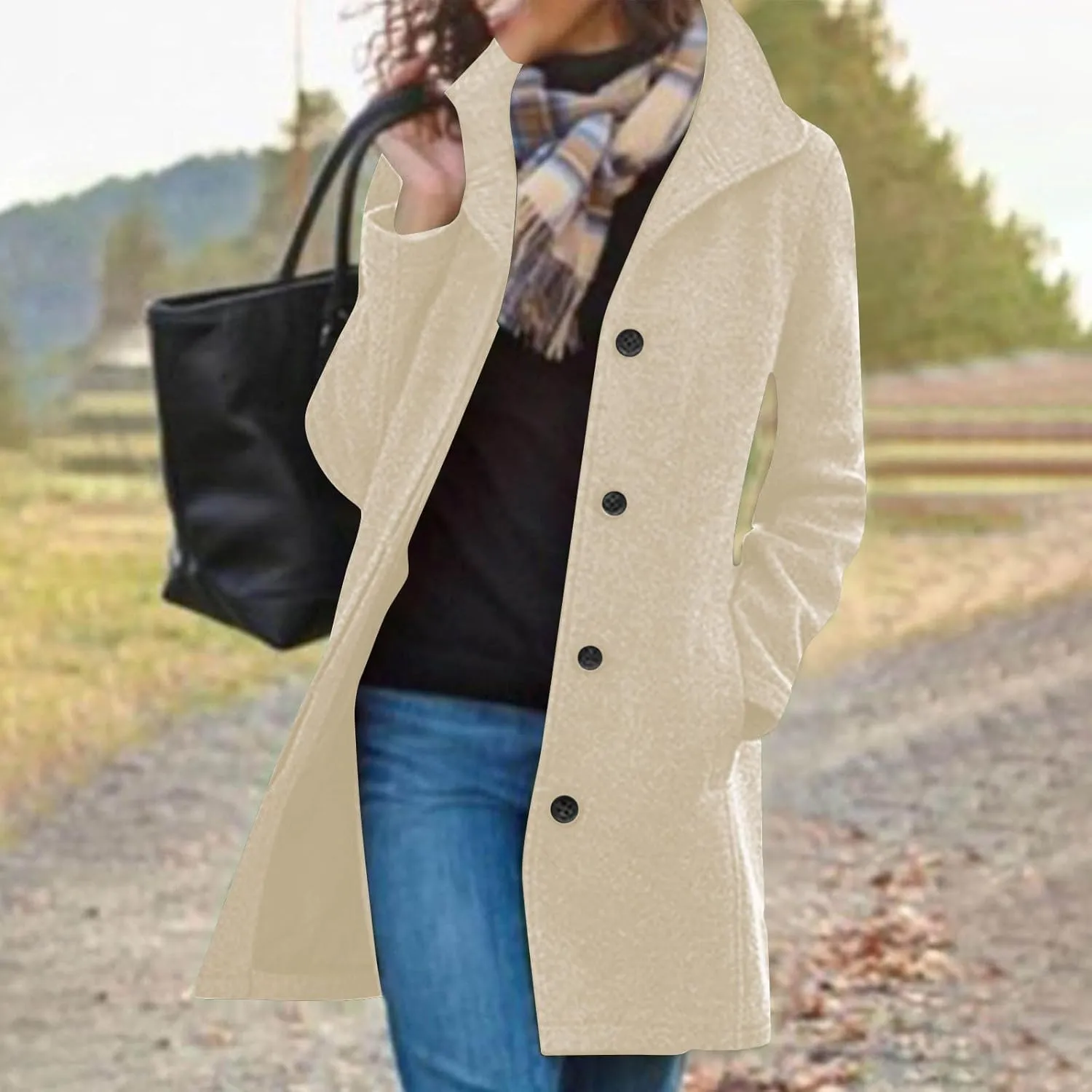 Wool Coats for Women Trendy Pea Coat Single Breasted Dress Coats Warm Wool Blazers Casual Winter Jacket with Pockets