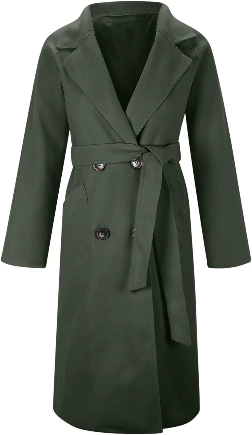 Wool Trench Coat for Women Double-Breasted Casual Work Office Jackets Winter Warm Mid-Long Overcoat With Belt