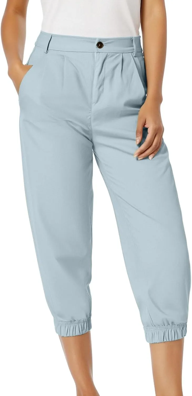 Work Capri Pant for Women Summer Business Casual High-Waist Crop Pant Fashion Dressy Trousers with Pockets S-3XL