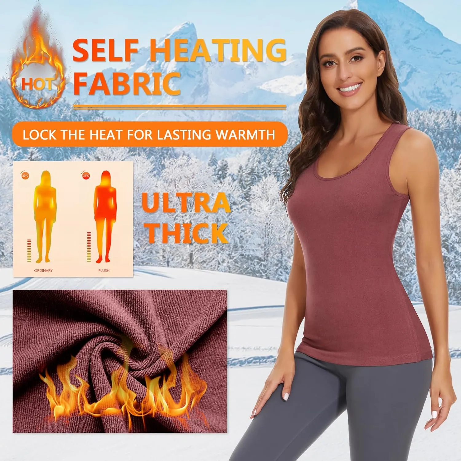 WOWENY Women Sleeveless Thermal Tank Top for Cold Weather Fleece Lined Underwear Top Warm Camisole Base Layer Vest Lingerie