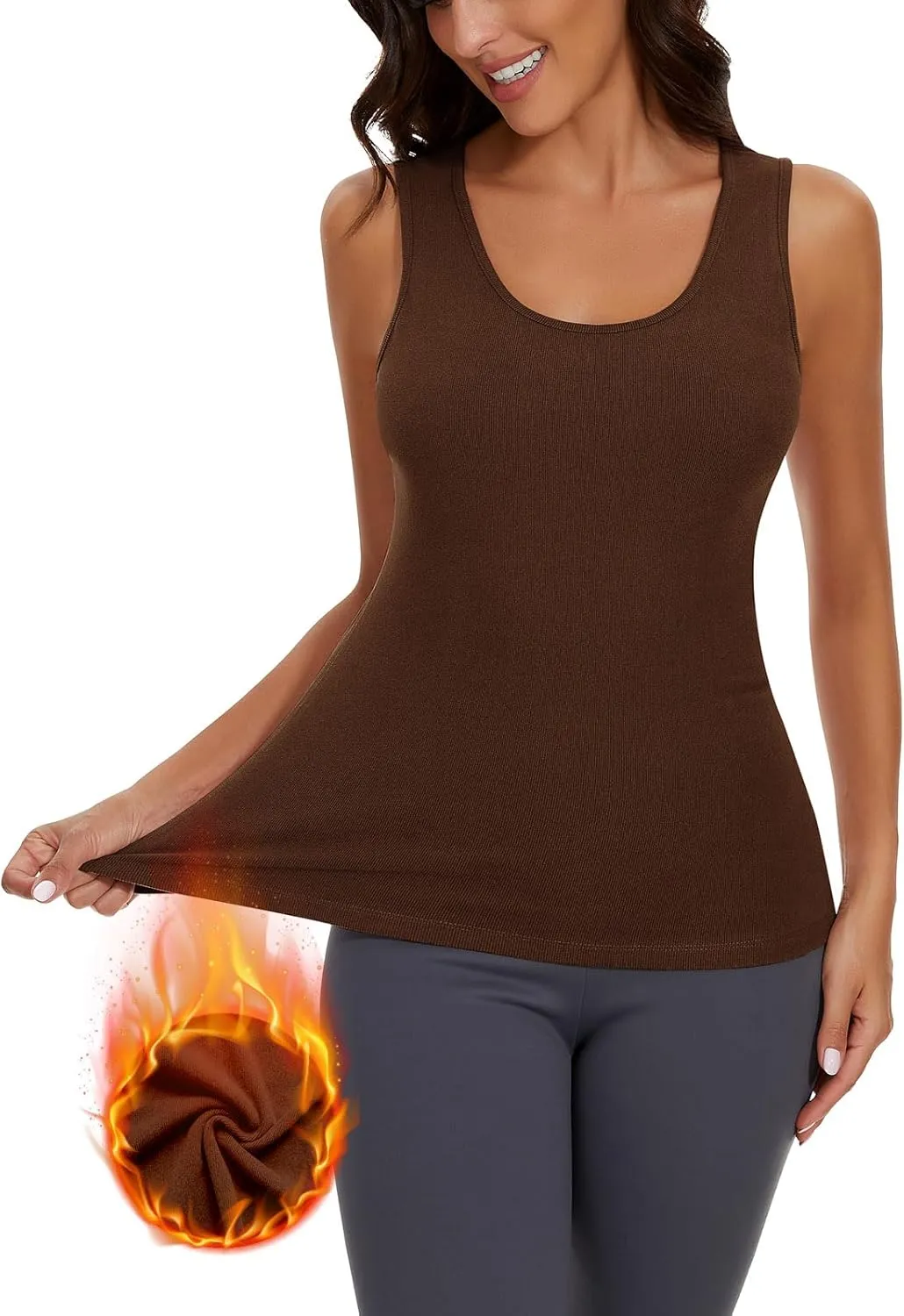 WOWENY Women Sleeveless Thermal Tank Top for Cold Weather Fleece Lined Underwear Top Warm Camisole Base Layer Vest Lingerie