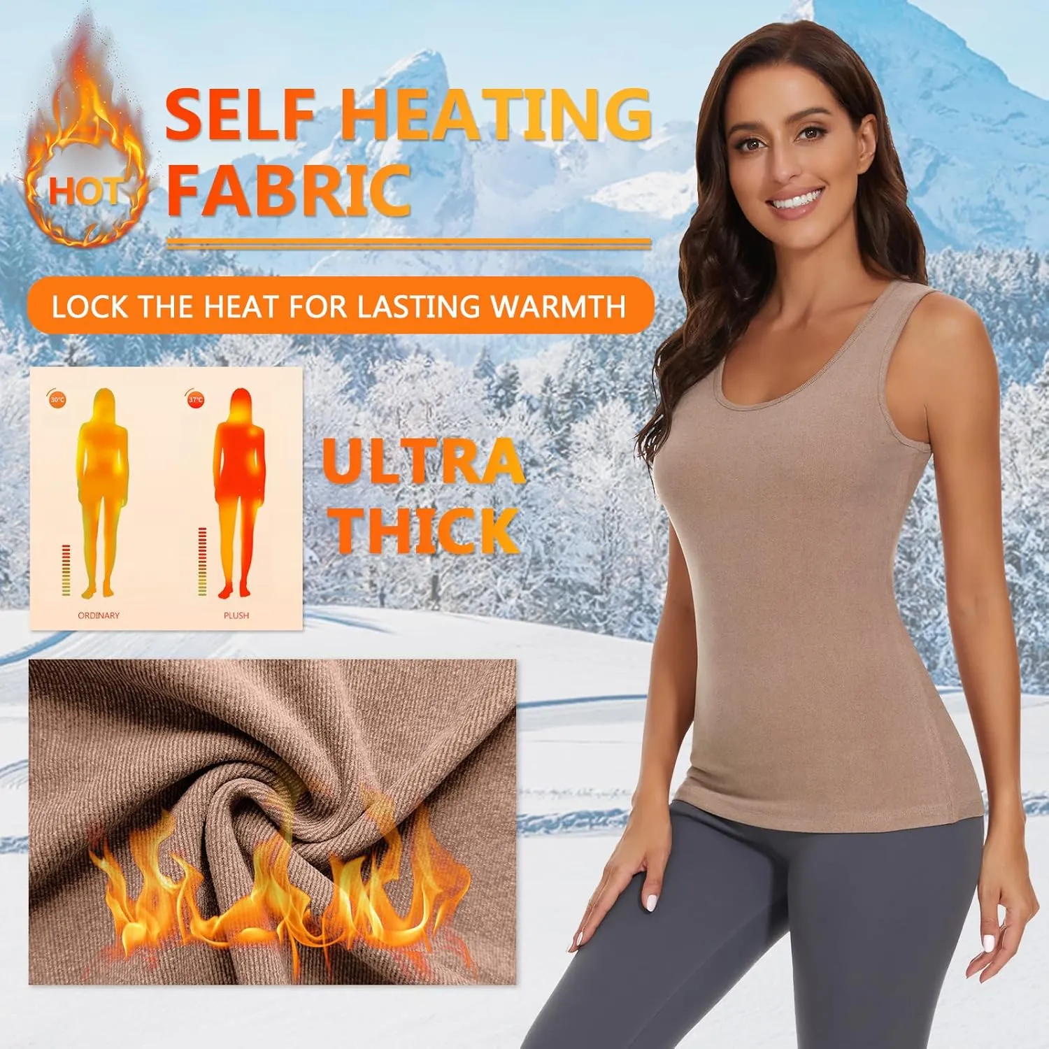 WOWENY Women Sleeveless Thermal Tank Top for Cold Weather Fleece Lined Underwear Top Warm Camisole Base Layer Vest Lingerie