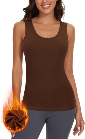 WOWENY Women Sleeveless Thermal Tank Top for Cold Weather Fleece Lined Underwear Top Warm Camisole Base Layer Vest Lingerie