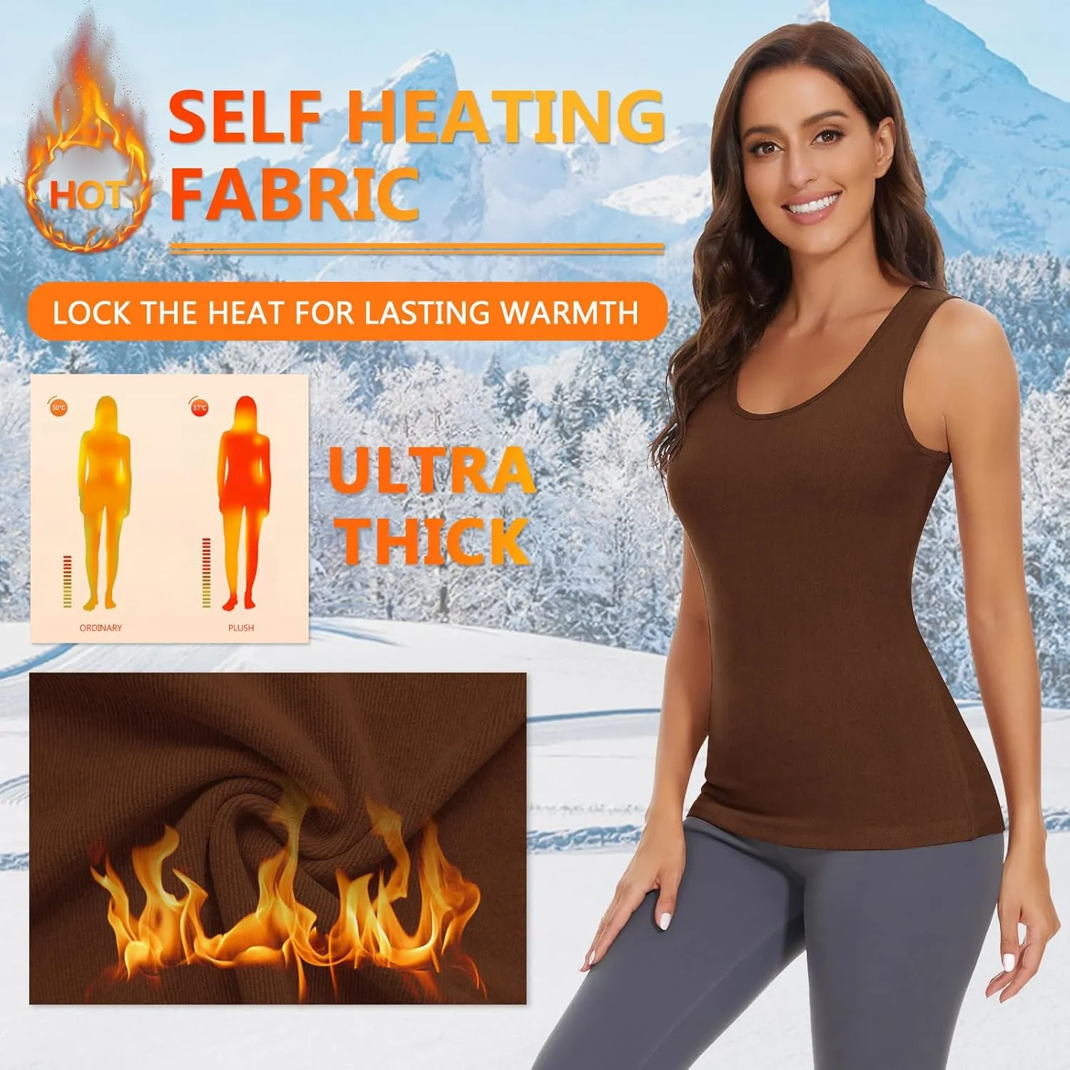 WOWENY Women Sleeveless Thermal Tank Top for Cold Weather Fleece Lined Underwear Top Warm Camisole Base Layer Vest Lingerie