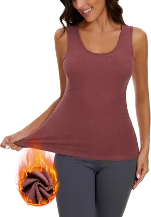 WOWENY Women Sleeveless Thermal Tank Top for Cold Weather Fleece Lined Underwear Top Warm Camisole Base Layer Vest Lingerie