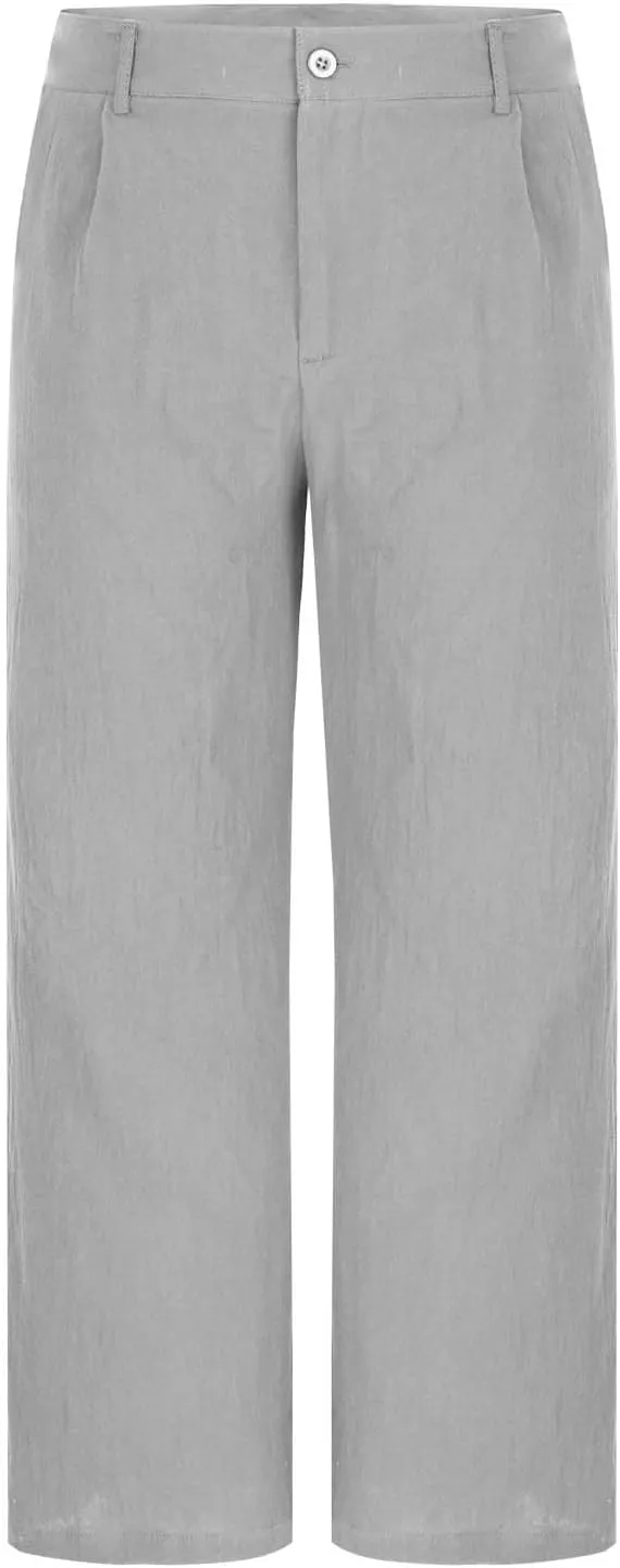 Xiaojmake Linen Pants for Men Casual Loose Fit Elastic Drawstring Waist Baggy Trousers Summer Straight Beach Pant Lightweight