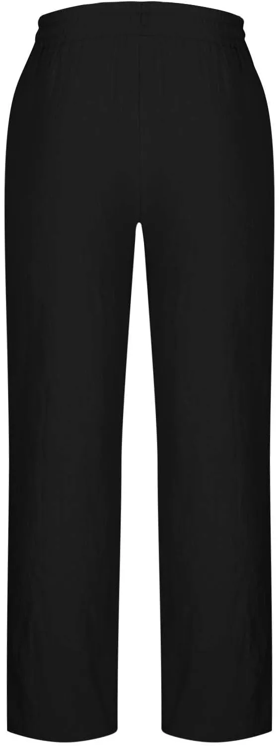 Xiaojmake Mens Cotton Linen Pants Elastic Waist Drawstring Straight Casual Yoga Pant Summer Loose Fit Hawaiian Beach Trouser