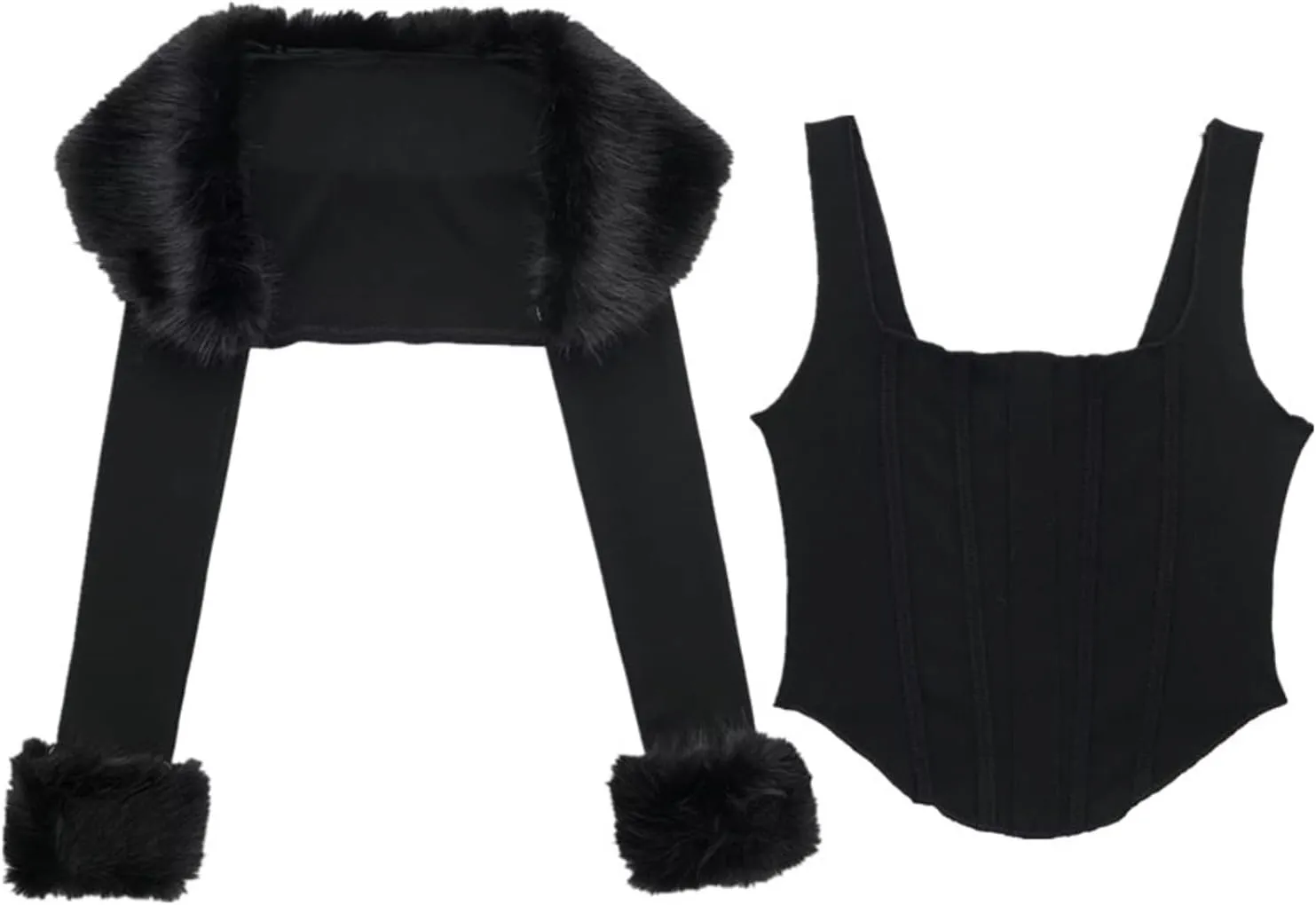 XPONNI Two-Piece Set Fur Trim Y2k Cardigan Crop Top Fluffy Top Womens Y2k Cropped Knit Bolero Dressy Sweater