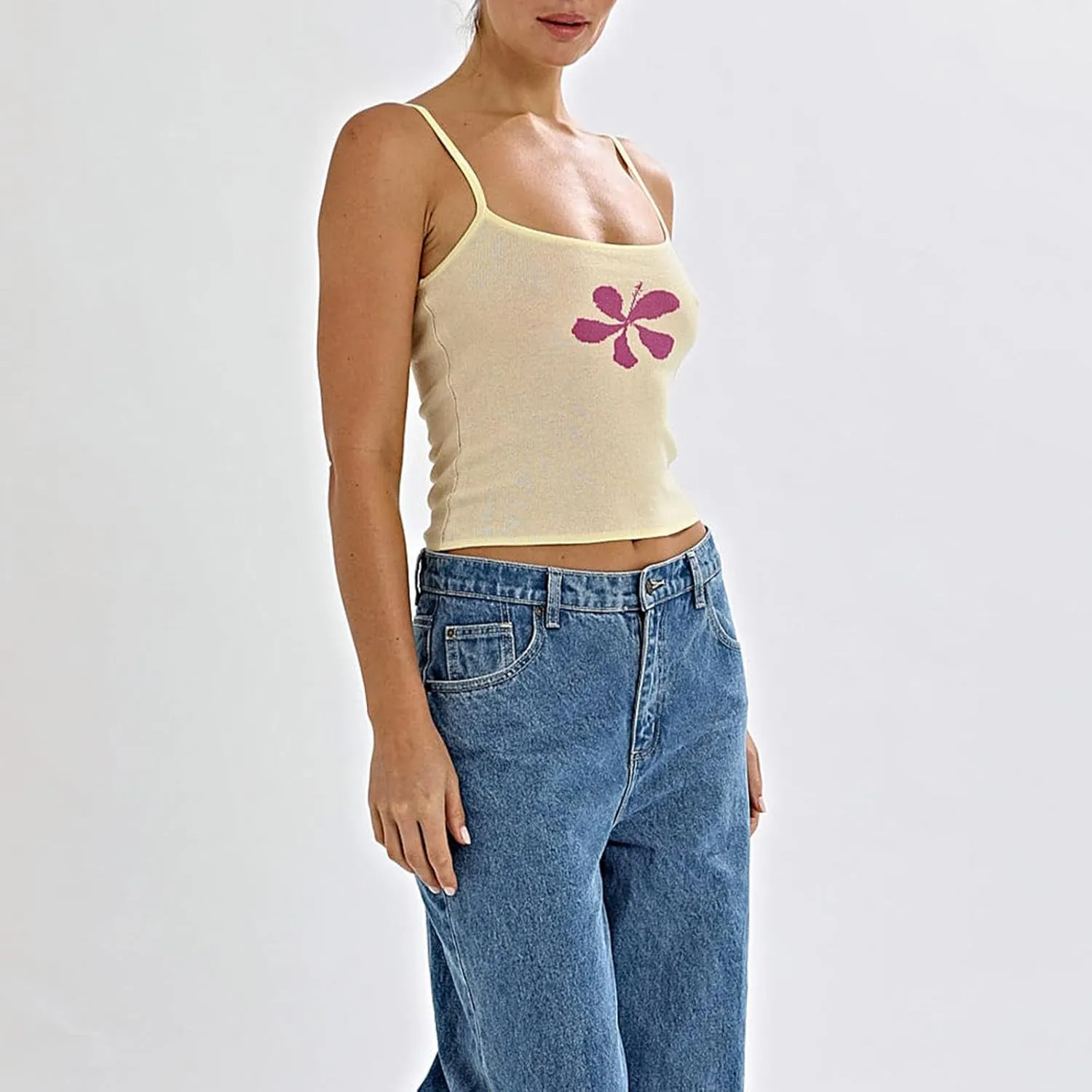 Y2k Floral Tank Top for Women Sleeveless Spaghetti Strap Slim Fit Camisole Cami Aesthetic Going Out Crop Top