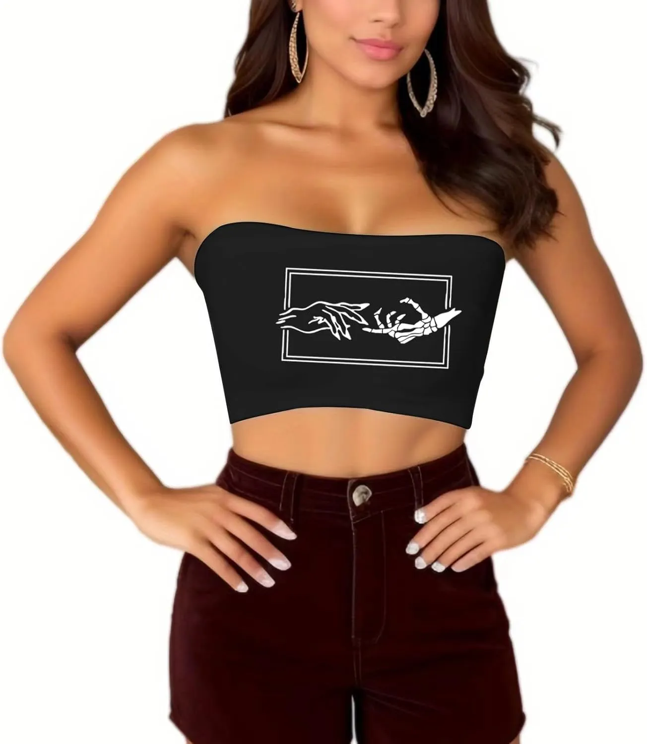 Y2K Graphic Print Strapless Tube Top Off Shoulder Backless Bandeau Tank Goth Harajuku Crop Corset Top Women Aesthetic Clothes