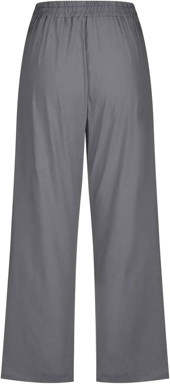 yardsong Linen Capris for Women Summer Casual Loose Fit Cropped Pants Drawstring Elastic Waist Lounge Pant with Pockets