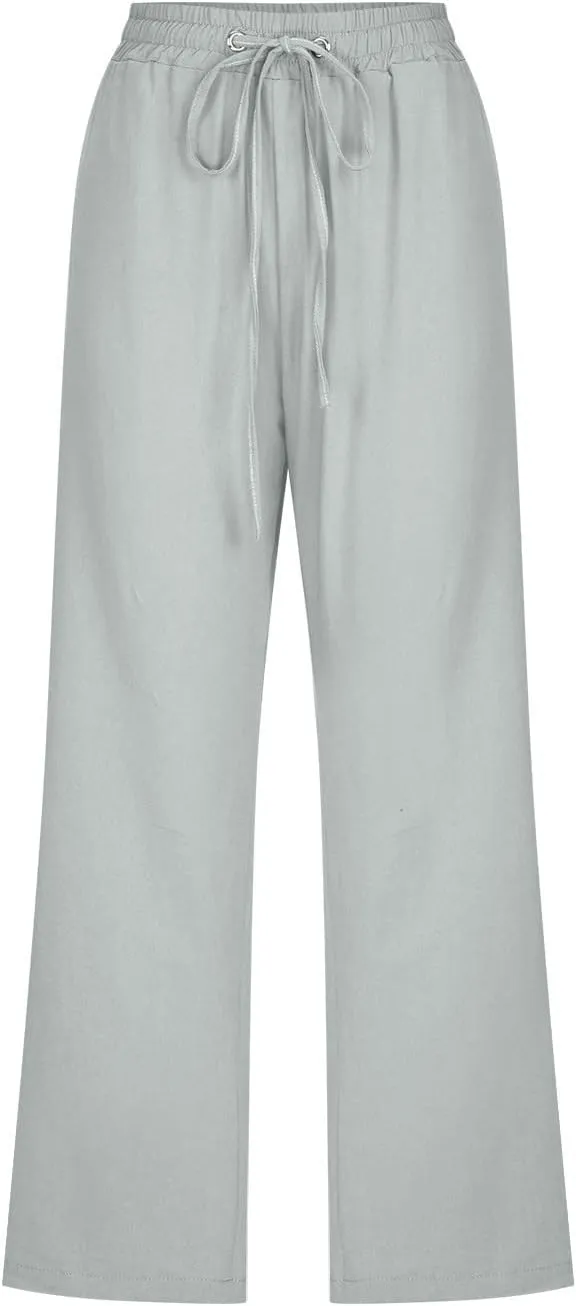 yardsong Plus Size Capris for Women Cotton Linen Blend Summer Casual Capri Pants Drawstring Elastic Waist Cropped Pants