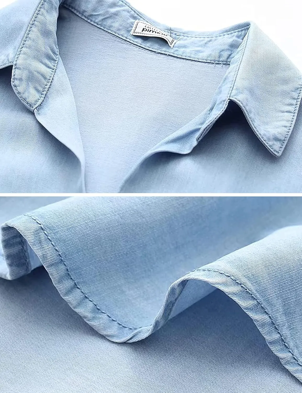 Yimoon Womens Denim Shirt Chambray Blue Button Down Jean Shirt Denim Tops Soft Tencel Casual 3/4 Sleeve Jacket