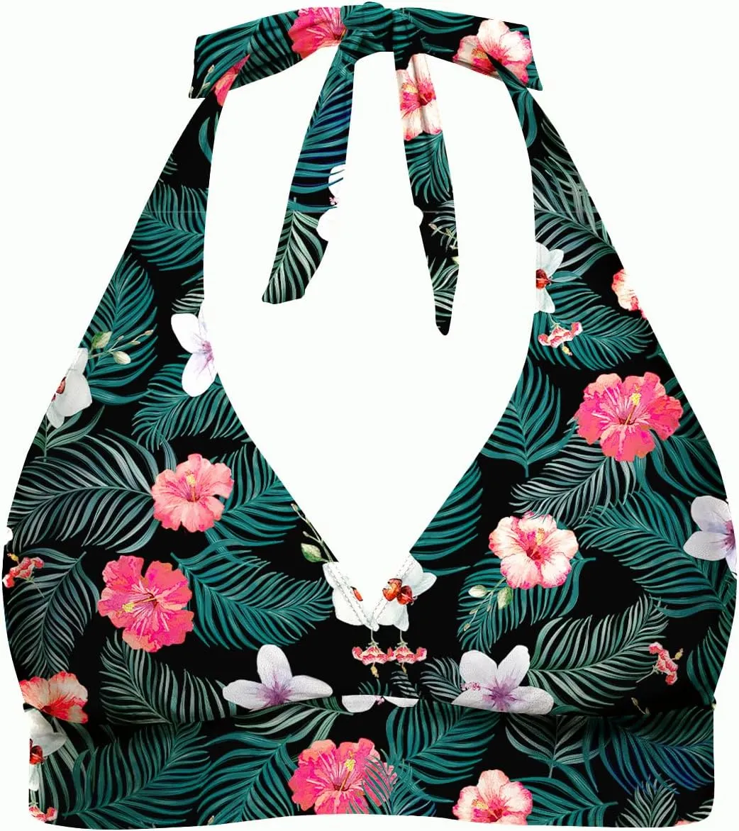 Yonique Women's Plus Size Bikini Tops Only Halter Swimsuit Top Large Bust Swim Top V Neck Bathing Suit Tops