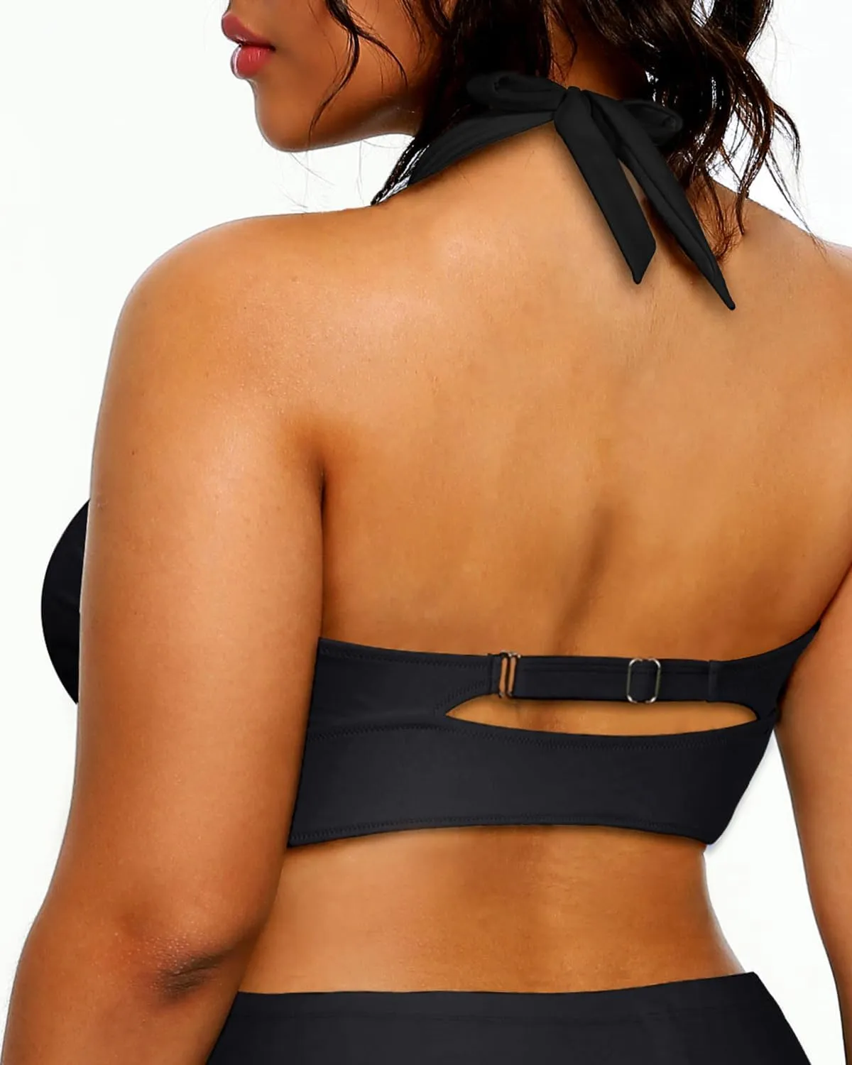 Yonique Women's Plus Size Bikini Tops Only Halter Swimsuit Top Large Bust Swim Top V Neck Bathing Suit Tops