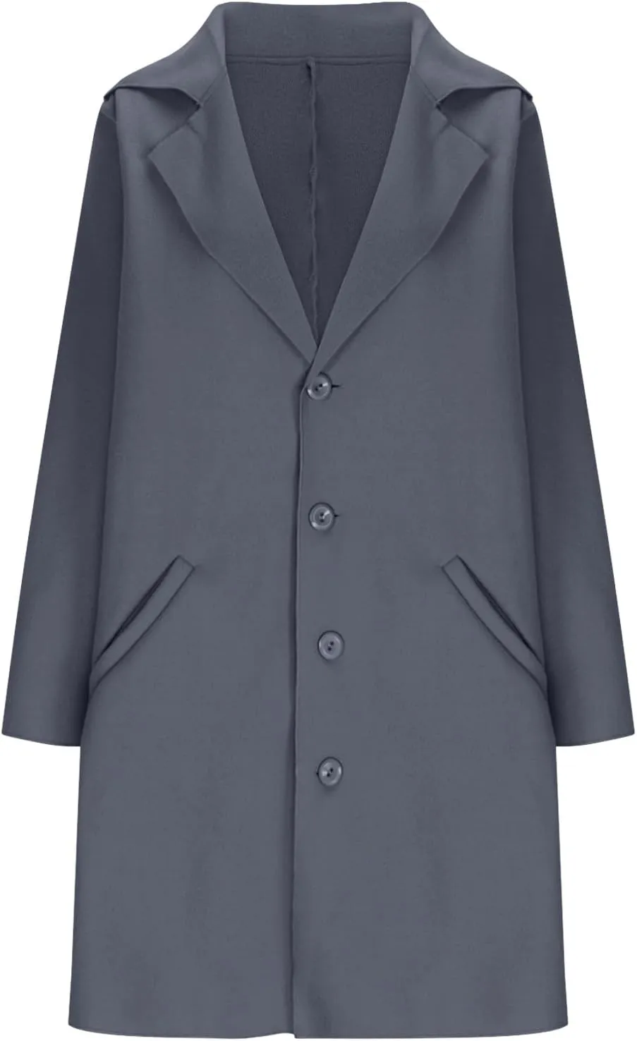 YRAETENM Trench Coat Women Single Breasted Notch Lapel Wool Coats Casual Mid Long Solid Color Jackets Fall Winter Outwear