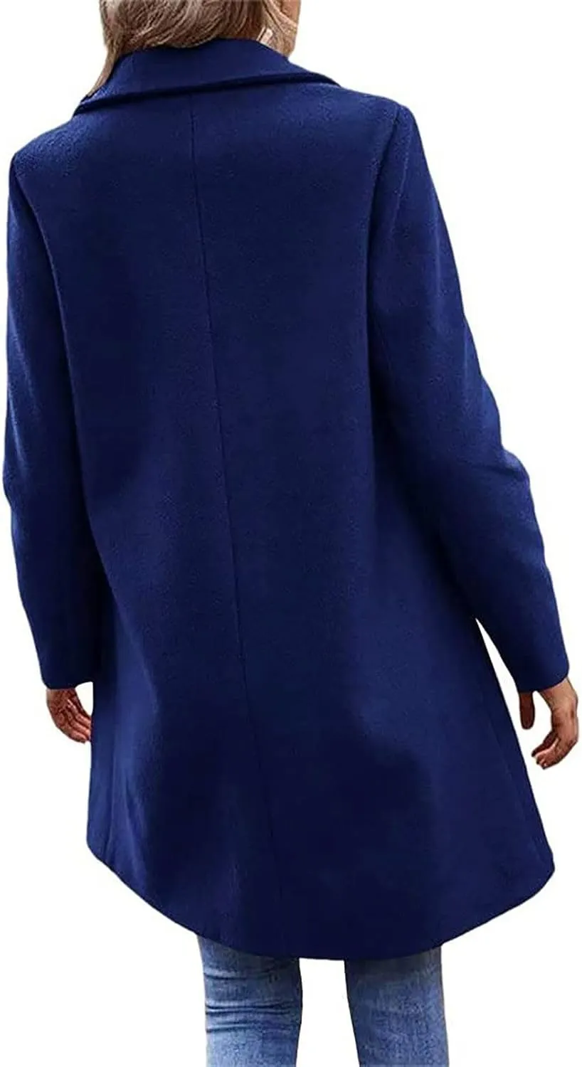 YRAETENM Trench Coats for Women Chic Notch Lapel One Button Mid Long Pea Coats Fall Winter Plus Size Warm Overcoat Outwear
