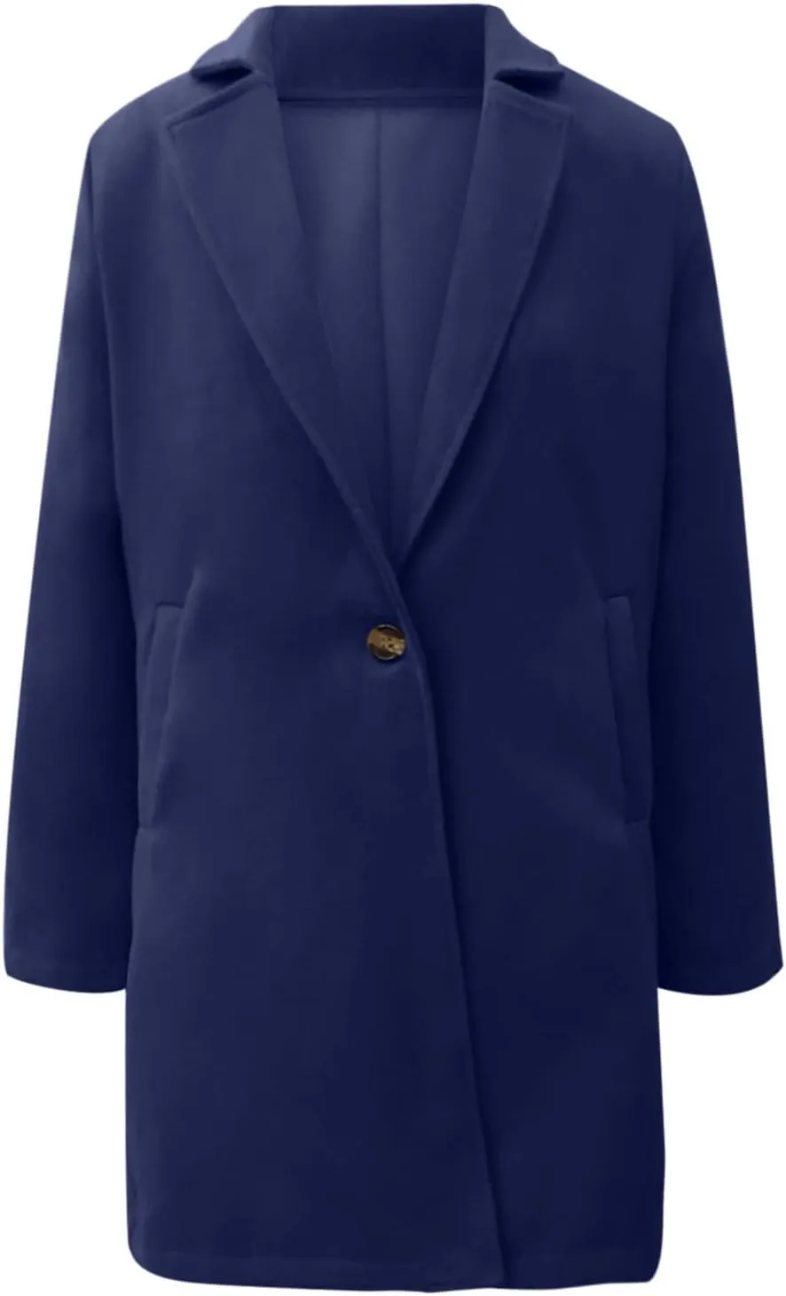 YRAETENM Trench Coats for Women Chic Notch Lapel One Button Mid Long Pea Coats Fall Winter Plus Size Warm Overcoat Outwear