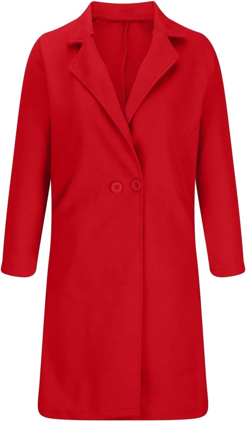 YRAETENM Winter Coats for Women Notched Lapel Wool Blend Solid Long Pea Coat Casual Slim Fit Warm Trench Coats with Pockets