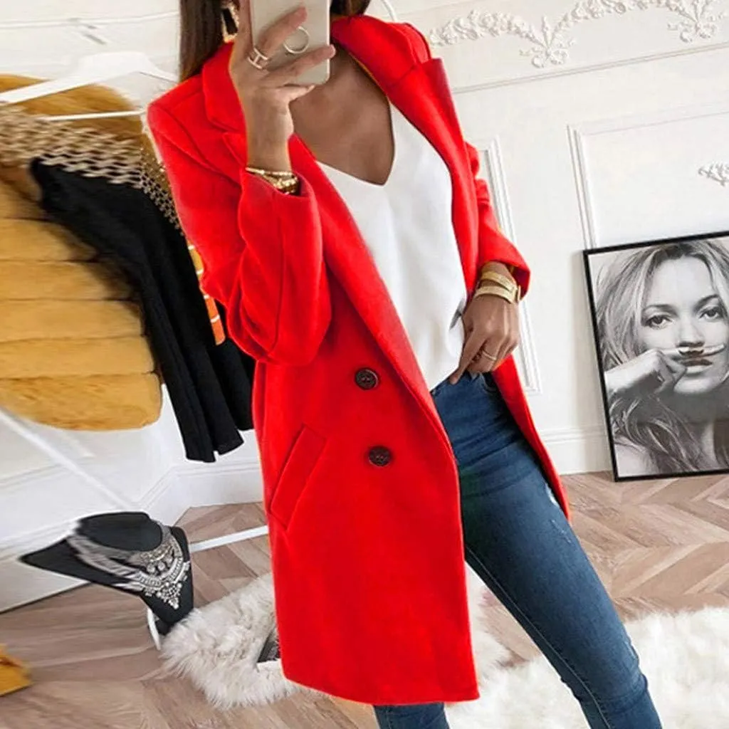 YRAETENM Women's Trench Coats Elegant Double Breasted Wool Blend Pea Coat Business Casual Lapel Slim Fit Overcoat Outerwear