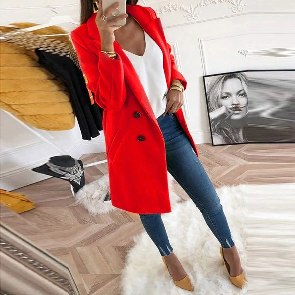YRAETENM Women's Trench Coats Elegant Double Breasted Wool Blend Pea Coat Business Casual Lapel Slim Fit Overcoat Outerwear