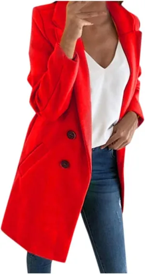 YRAETENM Women's Trench Coats Elegant Double Breasted Wool Blend Pea Coat Business Casual Lapel Slim Fit Overcoat Outerwear