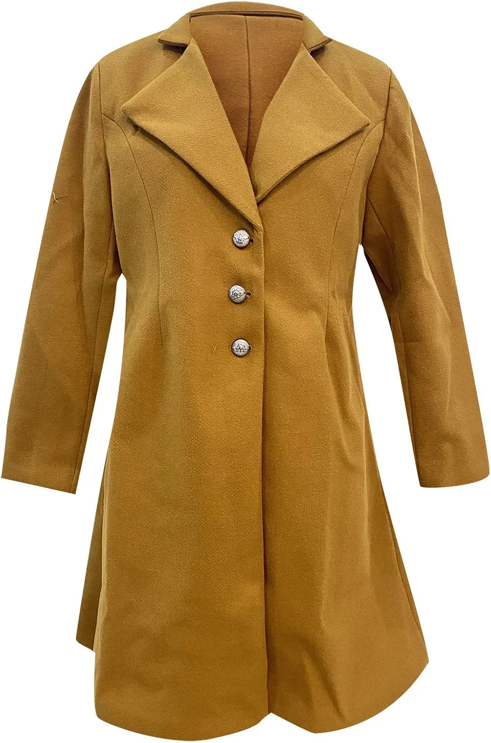 YRAETENM Wool Coats for Women Elegant Single Breasted Work Office Pea Coat Notch Lapel Long Trench Coat Fall Winter Outwear