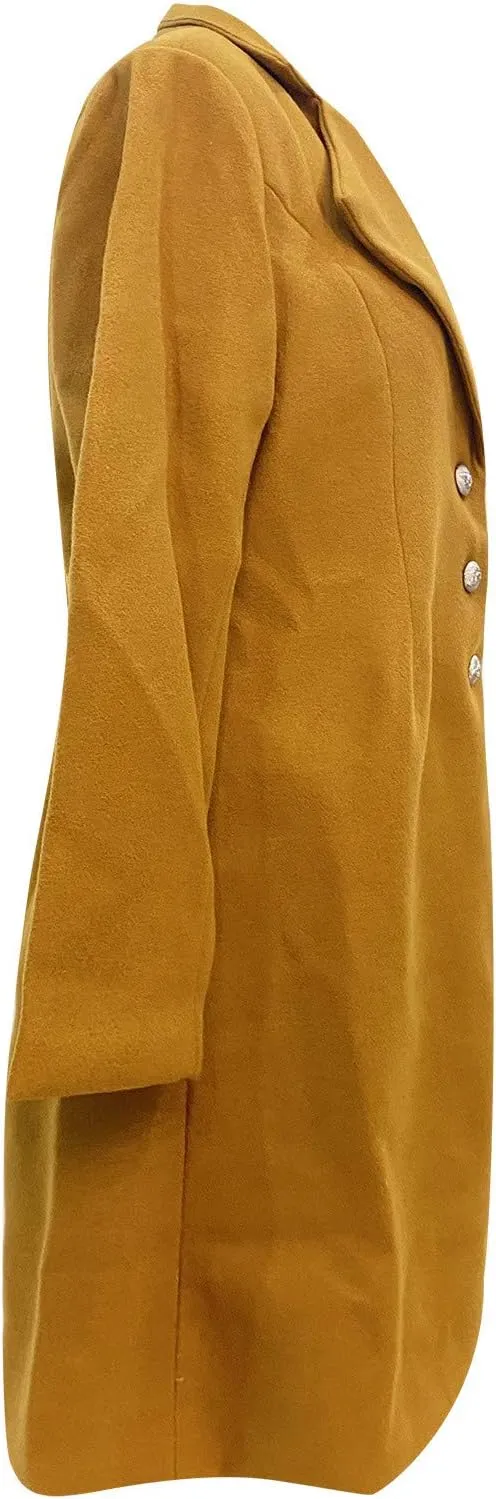 YRAETENM Wool Coats for Women Elegant Single Breasted Work Office Pea Coat Notch Lapel Long Trench Coat Fall Winter Outwear